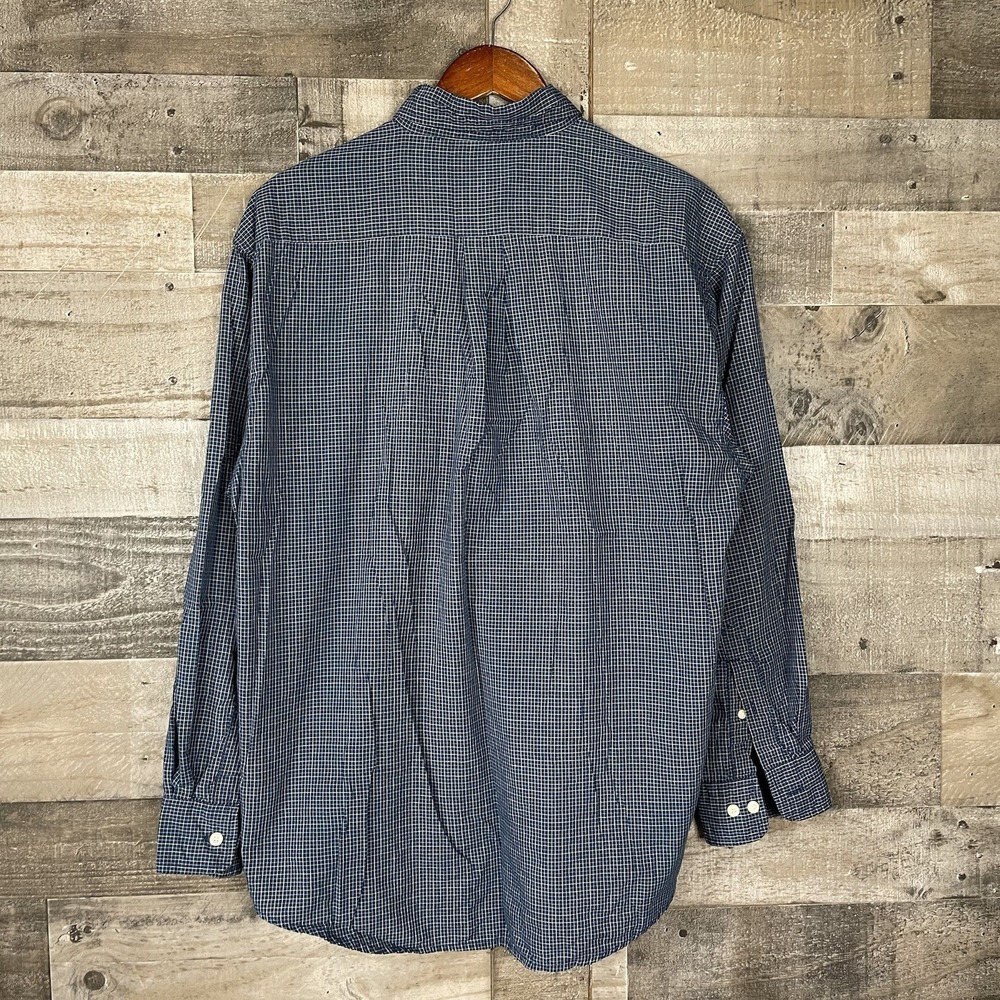 Vintage Y2K Basic Editions Shirt Blue Plaid Button Front Long Sleeve 90s Pocket - Picture 5 of 6